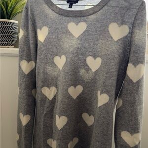 Talbots Gray Heart Pattern Cashmere Crewneck Sweater